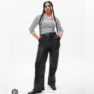 Gap Women's Black High Rise Vegan Leather Wide Leg Pants Plus Size 18 Petite NWT